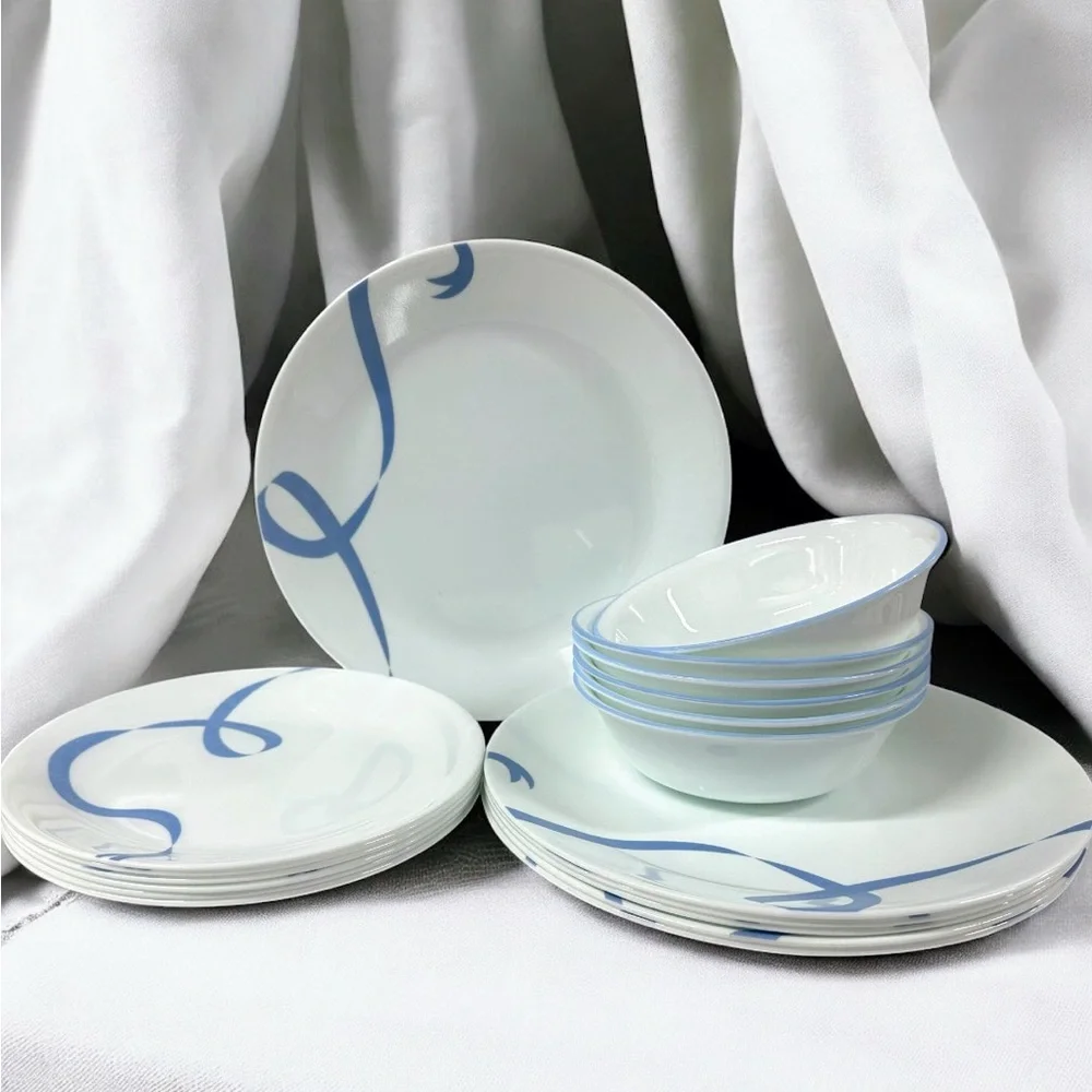 Corelle Blue Ribbon 18pc Set: 6 Plates 10.25
